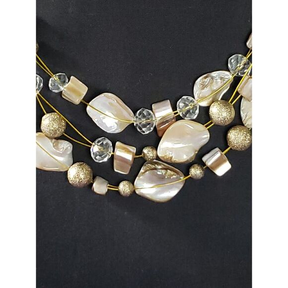 Sophia & Kate Layered Necklace Mother Of Pearl Shell Glass Beads Neutral Colors - Picture 2 of 8